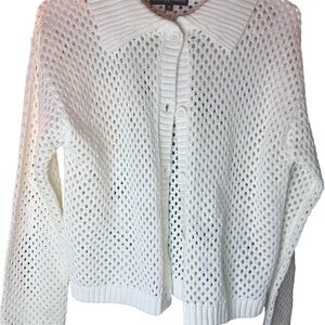 Almost Famous White Open-Knit Button-Up Cardigan